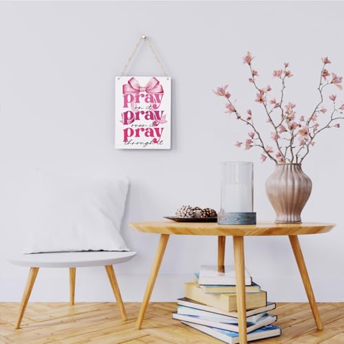 Pink Room Decor Christian Wall Decoration Bedroom Decor for Teen Girls Pink Dorm Room Decoration Bible Verses Wall Decor for Women Gift, Wooden Sign Wall Art Easter Decoration for Farmhouse Home Porch Bedroom Office - color: Pink Bow Pray