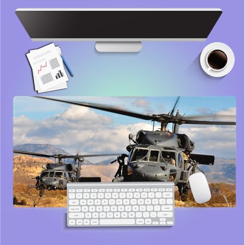 Black Hawk Helicopter Large Mouse Pad, Desert Mountain Patriotic Desk Mat - color: Black Hawk Helicopter