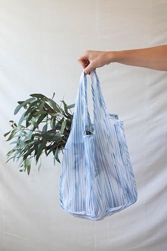 Pure Sage Reusable Grocery Bag - Stylish Shopping Bags for Groceries - Foldable Tote Bag - color: Indigo Reeds