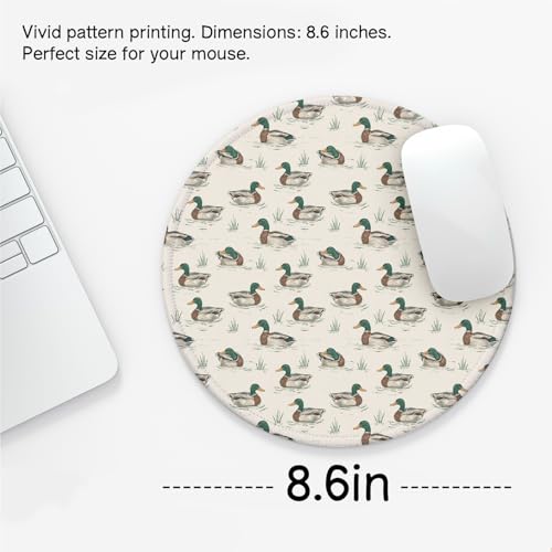 Cute Mallard Duck Round Kawaii Mouse Pad for Desk, Small Mouse Pad Cute, Duck Gifts for Duck Lovers Desk Accessories, Office Gifts for Coworkers, Girly Office Decor 8.7x8.7 Inch - color: Duck Meadow