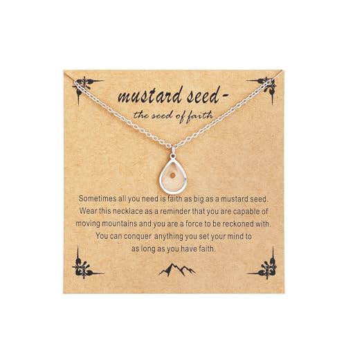 Mustard Seed Necklace - Rectangle, Round, Mountain, Hill Christian Faith Geometric Religious Inspirational Gift With Message Card - color: Silver, style: Waterdrop