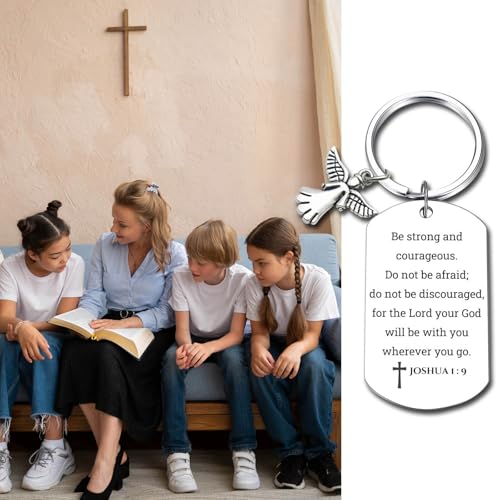 Inspirational Scripture Keychain with Angel Pendant - Bible Verse Key Chain Religious Gift for Christian - style: Joshua 1:9