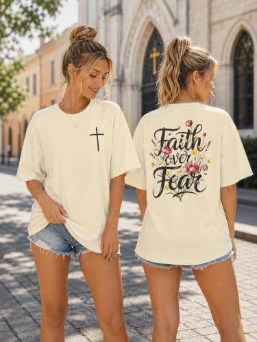 Christian Shirts Women Oversized Jesus God T Shirts Bible Verse Tees Tops - color: Apricot, size: XX-Large
