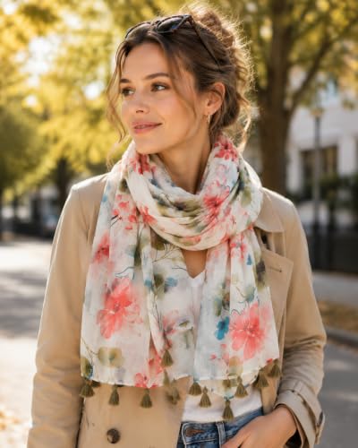 YOUR SMILE Large Boho Scarf for Women Lightweight Floral Printed Scarves Fall Winter Fashion Fringed Shawl wraps - color: 42
