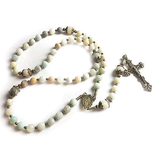 Beautiful Amazonite Stone Rosary Beads for Women With Miraculous Medal Centerpiece - Catholic Rosary - Rosarios Catolicos Para Mujer - Catholic Gifts Women