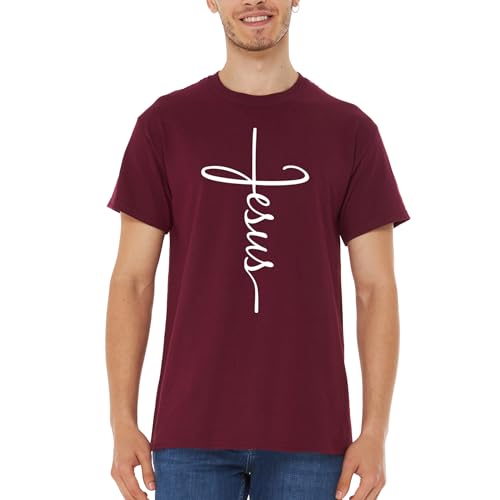 Jesus Cross T-Shirt - Christian Religious Graphic Tee for Men Women - color: Maroon, size: XX-Large