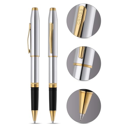 Cross Foundry Polished Chrome Gold Rollerball Pen, Medium Point, Black Ink - color: Polished Chrome,Gold