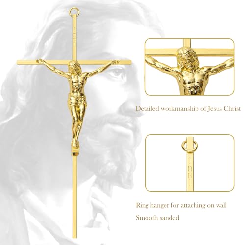 KUXBET Crucifix Wall Cross, Metal Wall Hanging Cross,10inch Gold Jesus Crucifix Home Décor, Gift for Family - color: Gold, size: 10"L x 5"W