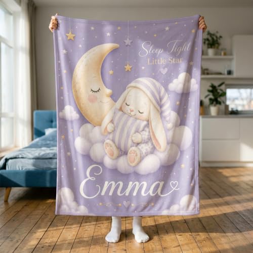 Personalized Baby Blanket With Name, Custom Baby Blankets Gift for Boy Girl - color: Misty Lavender, size: Bunny
