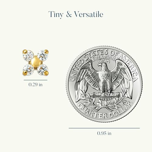 Small Moissanite Stud Earrings for Women, Stainless Steel Screw-Back Plated in 18K Yellow Gold D VSS 1, Jewelry Gifts, 2 x 3mm stones and 0.1-0.72ct/pair - color: Gold Clover