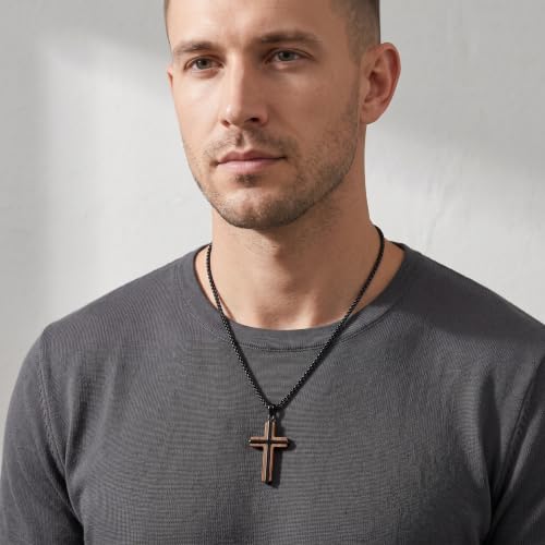 Cross Necklace for Men 925 Sterling Silver & Wood Cross Pendant with Stainless Steel Chain Cross Necklace for Men Women Christian Jewelry Gift - color: Cross-1