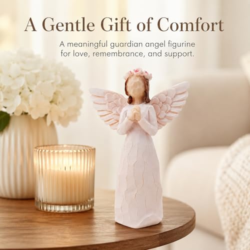 Guardian Angel Figurine, 5.5 Inch Praying Angel Statue, Hand-Painted Resin Angel Sculpture, Sympathy Gift for Memorial Remembrance Keepsake, Encouragement Gift for Women Friend Family