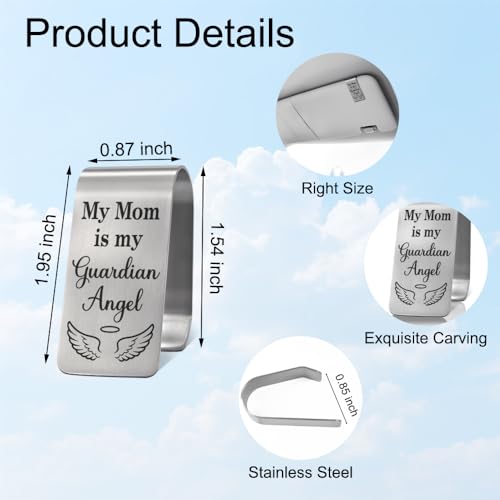 XQLZY My Mom is My Guardian Angel Engraved Stainless Steel Car Visor Clip, Travel Visor Car Accessories for Son Daughter Stepson Stepdaughter, Sweet 16 Birthday Gifts, Drive Safe Reminder Present? - color: Sliver068
