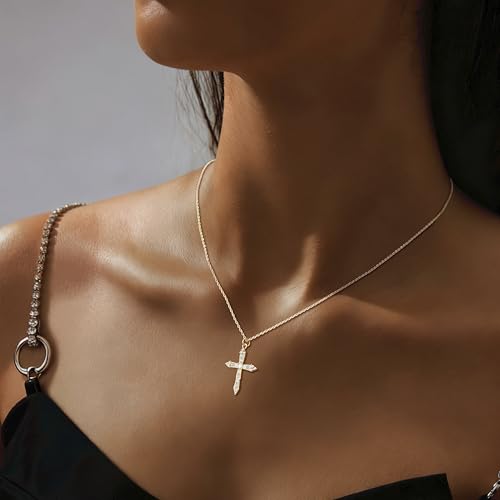 Zeffy Cross Necklace for Women,18K Gold/Silver Plated Tiny Cubic Zirconia Cross Pendant Necklace for Women Simple Layered Cross Necklaces for Women - color: Gold Arrow Cross