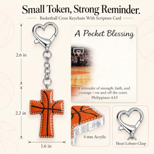 Sports Gifts for Teens, Acrylic Sports Cross Keychain with Prayer Card - color: Basketball