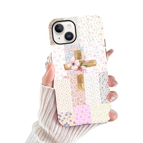 for iPhone 14 Plus 6.7'' Pink Flower Cross Christian Phone Case - color: Pink Flower Cross, size: iPhone 14 Plus