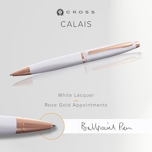 Cross Calais Ballpoint Pen, Pearlescent White & Rose Gold, Black Ink