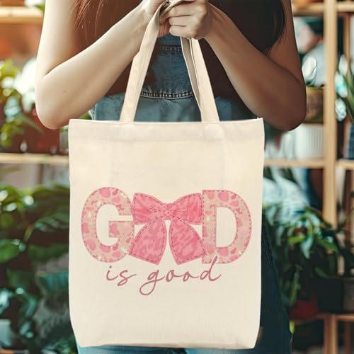 Christian Gifts for Women, Canvas Tote Bag, Faith Gifts for Women Girl Sister Inspirational Religious Gift Birthday - color: Pink Bow Religious 764
