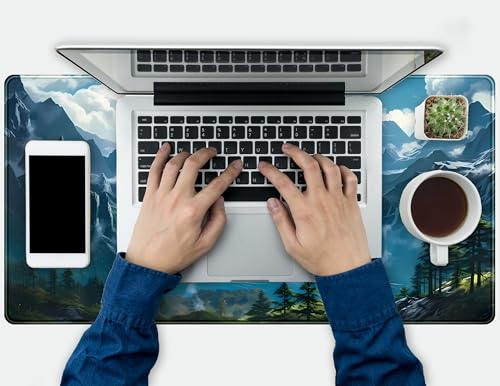 Aesthetic Mountain Vista Desk Mat, Blue Natural Wonder XXL Large Extended Gaming Mouse Pad Mat Non-Slip Mousepad, Computer Keyboard and Mouse Mat, Desk Pad with Stitched Edges, 31.5x15.75 in - color: Blue Mountain Vista