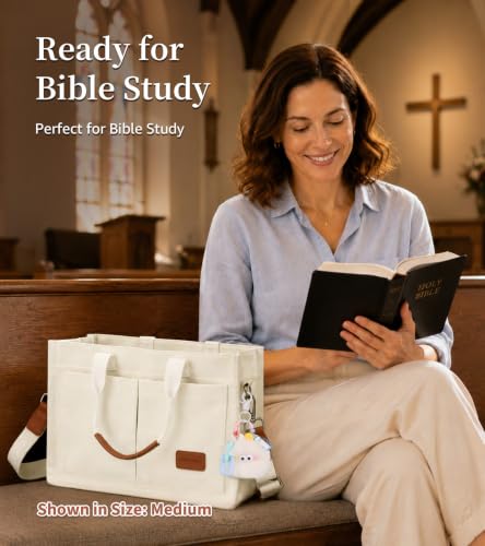 BECOJADDE Structured Canvas Tote Bag for Women, Multi-Compartment Zippered Purse for Work Bible Travel - color: Beige, size: X-Large