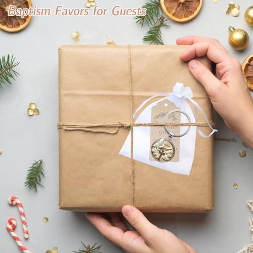 AGLOO Baptism Favors for Guests – 12 Pcs Beautiful Dove Cross Keychains with Organza Gift Bags and Thank You Tags, Suitable for Baptism Party, Baby Shower, Christening and Religious Events