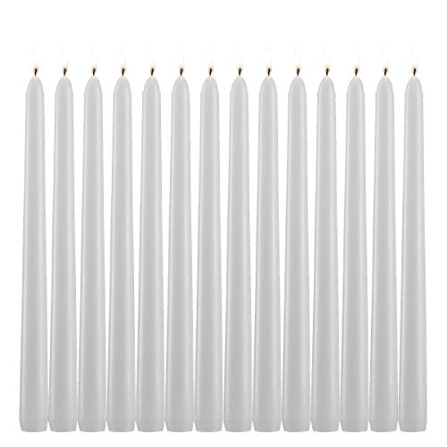 White Taper Candles - Set of 14 Dripless Candles - 10 inch Tall, 3/4 inch Thick - 7.5 Hour Clean Burning