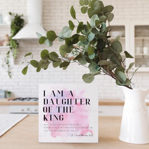 Christian Bible Verse Wooden Box Sign Desk Decor,I Am a Daughter of the King Sign,2 Corinthians 6:18 Scripture Decor,Christian Home Desk Shelf Decor,Christian Gifts,5x5, burlywood - color: I Am a Daughter of the King
