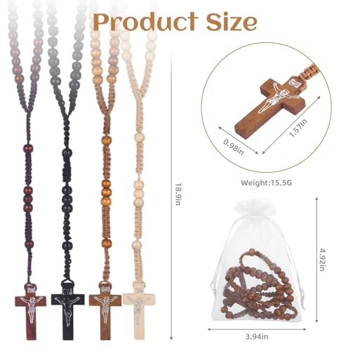 Wooden Rosary Beads Bulk,Wood Rosarios Catolicos with Jesus Holy Cross,First Communion Rosary Bulk Wooden Rosaries in Bulk With Organza Bags Rosary Catholic Baptism Church Present for Men Women - color: 48 pcs