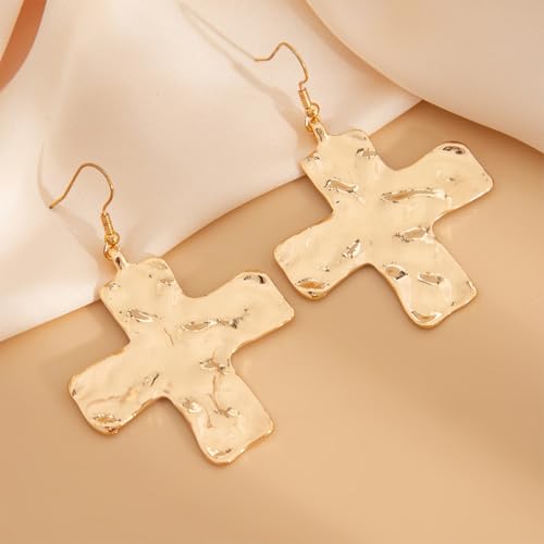 Chunky Gold Silver Cross Drop Dangle Earrings for Women Statement Western - color: Gold