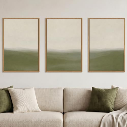 Aryroi Sage Green Abstract Landscape Framed Canvas Wall Art Set, Watercolor Neutral Minimalist Mountain Wall Decor, Natural Modern Beige Scenery Artwork for Living Room, Bedroom, Office- 16"x24"x3 - color: Sage Green Abstract Landscape Wall Art, size: 16"