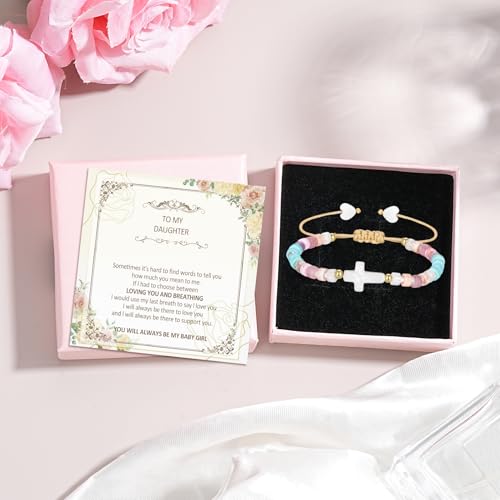 Bracelets for Girls Cross Soccer Bracelets Birthday Gifts for Girl - color: 3# To My Daughter
