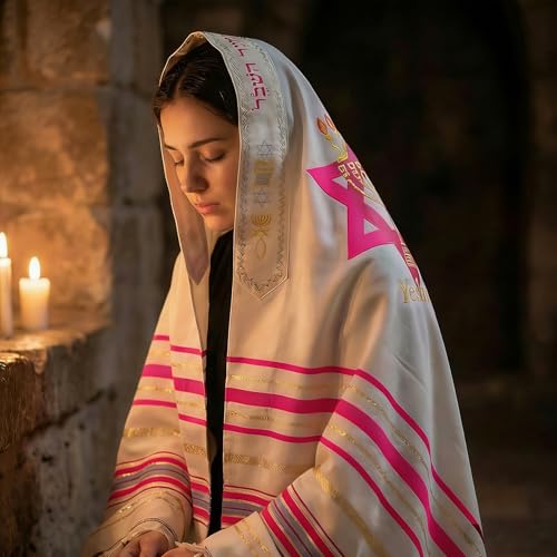 Tallit Prayer Shawl with Bag, Soft Fabric 70"x 20" Tallit Prayer Cloth Israel for Men & Women - color: Pink