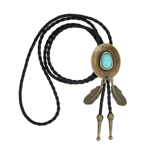 Western Cowboy Bolo tie for Men Women Gold Silver Death Skull Moth Cross Bolo Tie Christmas Deer Rooster Wolf Necktie Gift - color: 12# Turquoise Cowboy Hat
