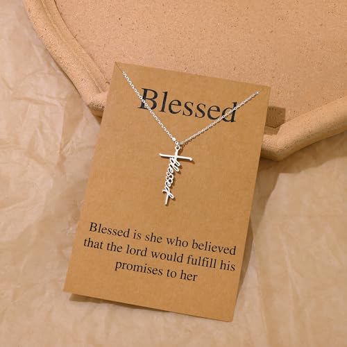 Lcherry Faith Cross Pendant Necklace for Women Religious Christian Jewelry Birthday Christmas Gifts for Women - style: 2-Blessed