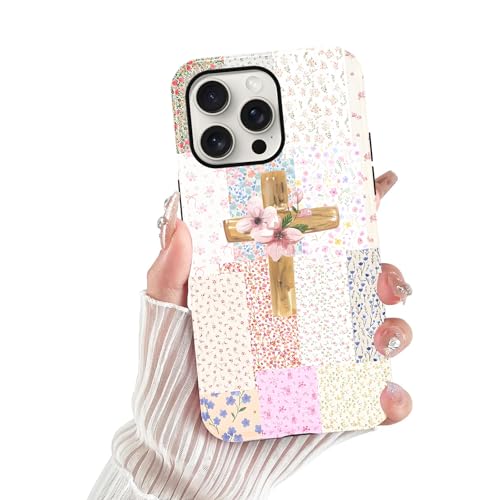 for iPhone 15 Pro 6.1'' Pink Flower Cross Christian Phone Case - color: Pink Flower Cross, size: iPhone 15 Pro