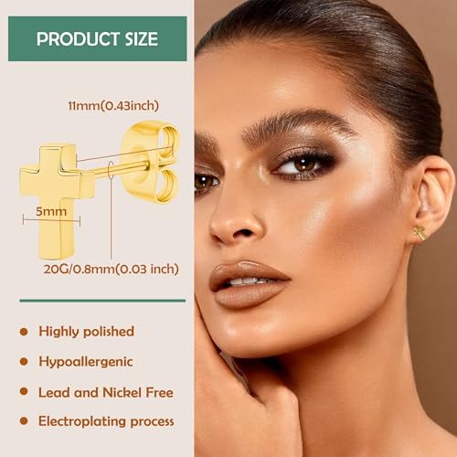 Geometric Titanium Stud Earrings – Hypoallergenic, Minimalist & Versatile - color: Cross – Gold