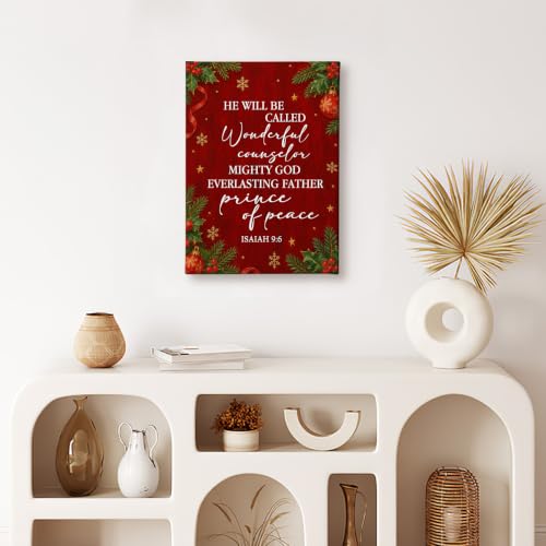 HIWX Red Christian Christmas Wall_Art Decor Framed Canvas Painting 11x14 - color: peace, size: 14"L x 11"W