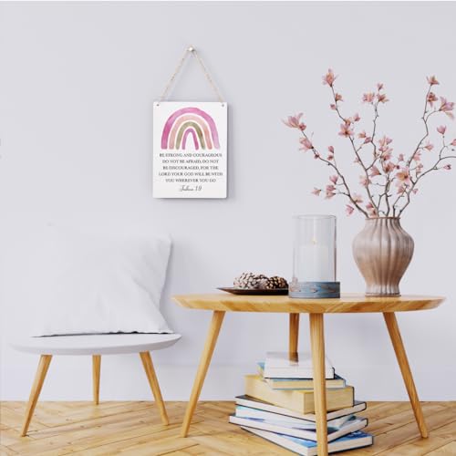Inspirational Boho Scripture Wall Art Bible Verses Joshua 1:9 Wooden Hanging Sign Prayer Room Decor Religious Gift Christian Wall Decor for Home Office Bedroom Baby Boys Girls Room Nursery 8x10 Inches - color: Joshua 1:9.