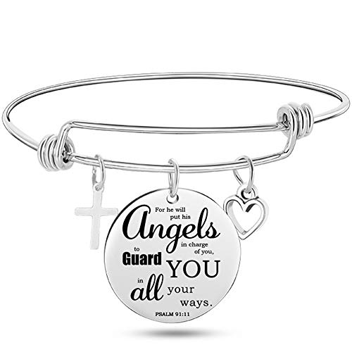 Jude Jewelers Stainless Steel Adjustable Size Christian Cross Holy Bible Verses Mantra Bangle Bracelet - style: Psalm 91:11