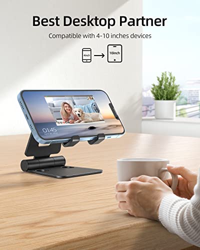 Nulaxy 2 Pack Aluminum Dual Folding Cell Phone Stand Desk, Black&Rose Gold - color: B-Black & Rose Gold
