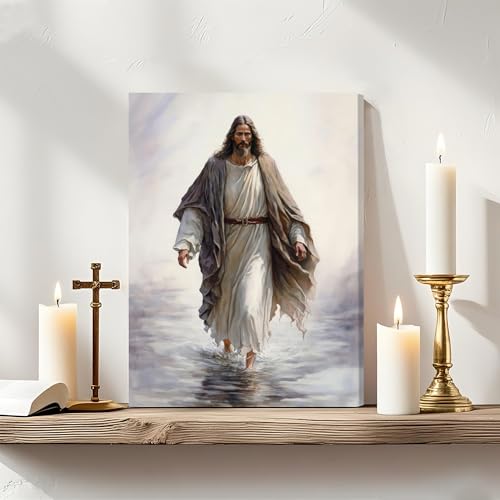 Fantasy Artists Unframed Jesus Christ Wall Art Jesus Walking On Water Canvas Wall Decor Christian Painting Prints Biblical Religious Room Decor for Church Prayer Room Christian School 16" x 24" - color: Jesus 6, size: 24"L x 16"W
