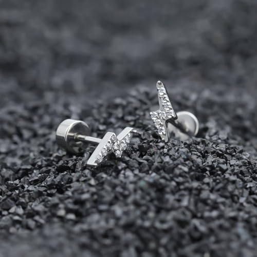 XUU 20G Flat Back Stud Earrings ASTM F136 Titanium - color: silver lightning bolt