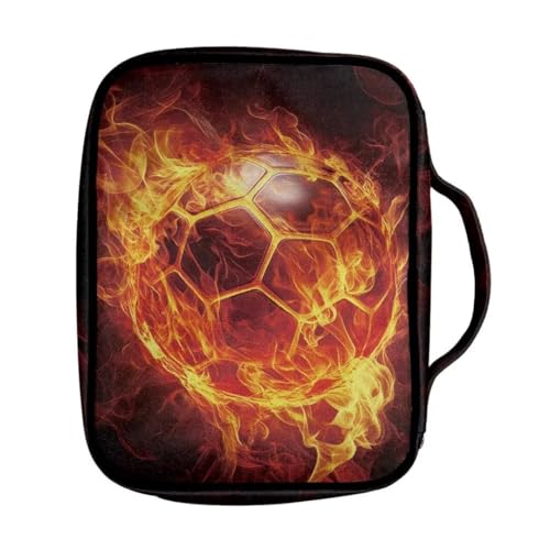 Coldinair Fire Soccer Bible Cover with Handles - Zippered Carrying Case for Boy Teen - Cool Tote Bag Book Cover Accessories - Christian Church Bag Purse - color: Cool Fire Soccer