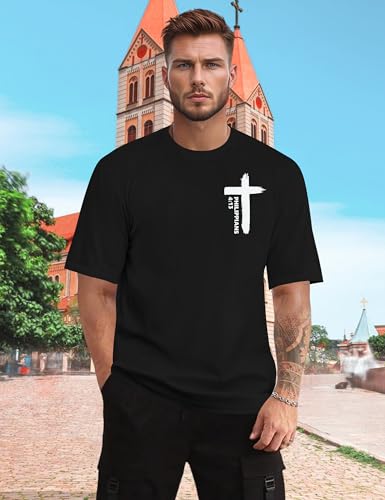 Christian Jesus Faith Shirts for Men Religious Cross Bible Verse T-Shirt - color: Black02, size: Medium