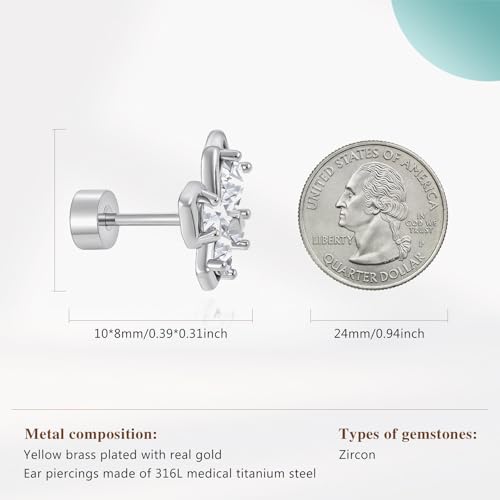 Cicy Bell Womens Flat Back Stud Earrings 18K Gold Plated Hypoallergenic - color: Silver,Butterfly A