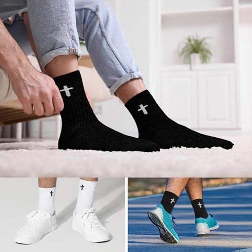 16 Pairs Christian Cross Socks Bulk Religious Elastic Crew Socks Christian Gifts for Men Women - color: Black, White
