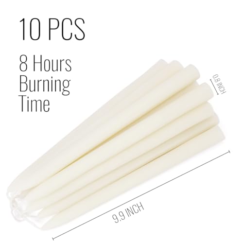 Ivory Beeswax Taper Candles- 9 Hour Burn Time,Pure Natural Hand Poured Beeswax Candles,10 Inch Dripless Taper Candles for Home Decor,Halloween, Thanksgiving (Pack of 24) - color: Ivory, size: 10in-24pack