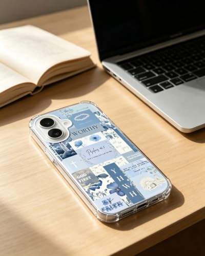 Blue Christian Aesthetic Phone Case Compatible with iPhone 17, Bible Verses Phone Cover for iPhone 17 - color: Blue Christian