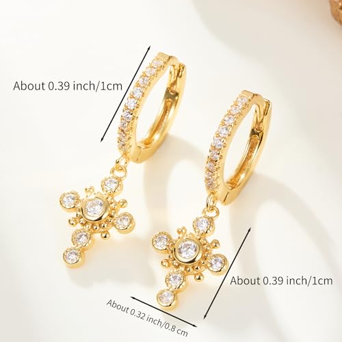 925 Sterling Silver Crown Cross Drop Dangle Earrings for Women - color: Gold 2