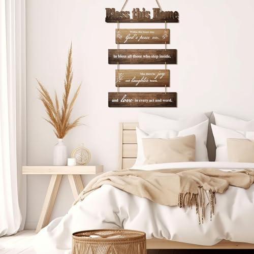 Xuhal Bless This Home Wall Decor Blessed Hanging Sign, Brown - color: Brown